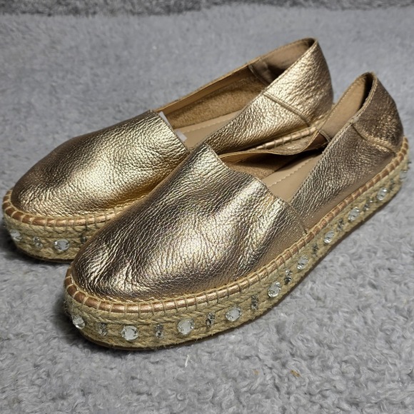 Aldo Shoes - ALDO Women Gold Metallic Leather Espadrille Flatform Rhinestone Shoes Womens 11